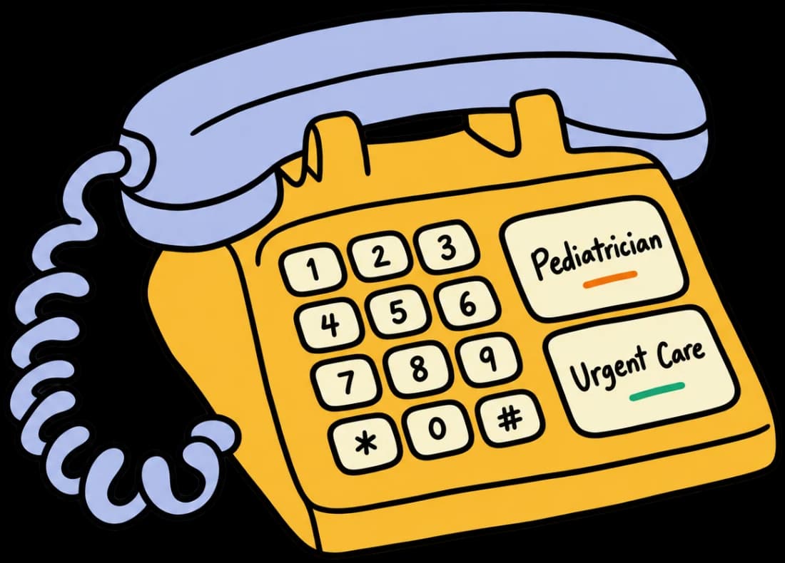 A yellow phone with speed-dial buttons for the pediatrician and urgent care