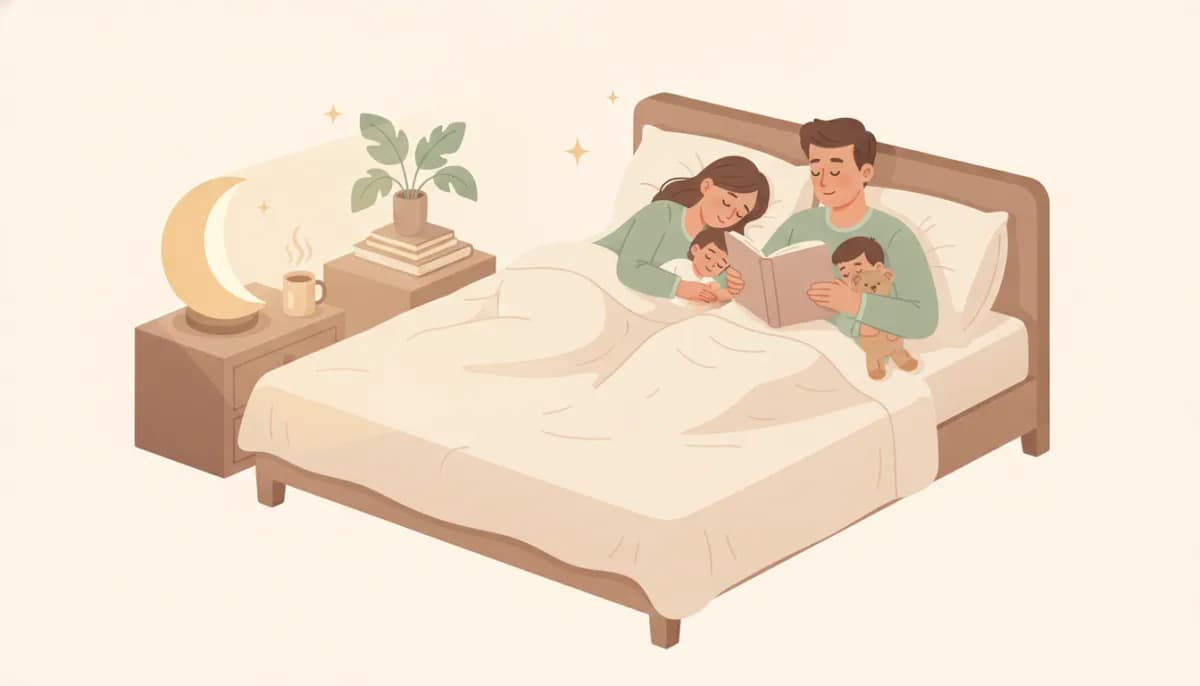byMae illustration of a calm nighttime wind-down, representing sleep as part of a daily immune-support routine.