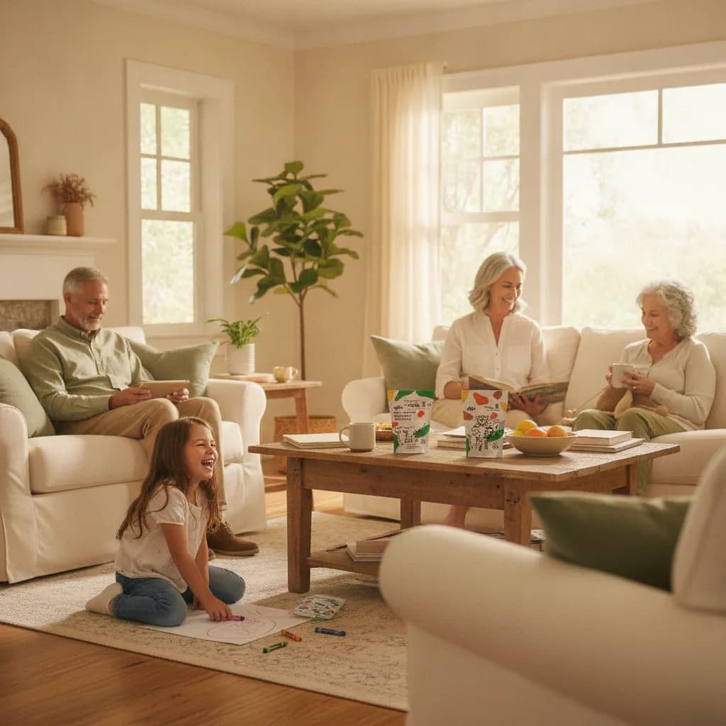 A family together, sharing one simple daily byMae routine.