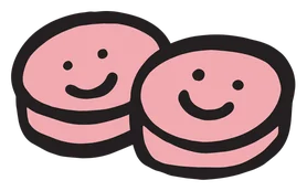 Two hand-drawn pink chewables
