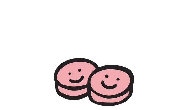 Two hand-drawn pink chewables
